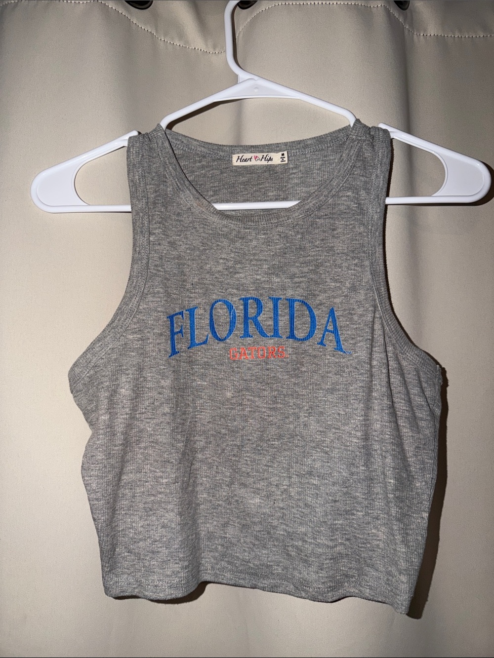 Heart Hips Gray Florida Gators Crop Tank with Blue and Orange Print